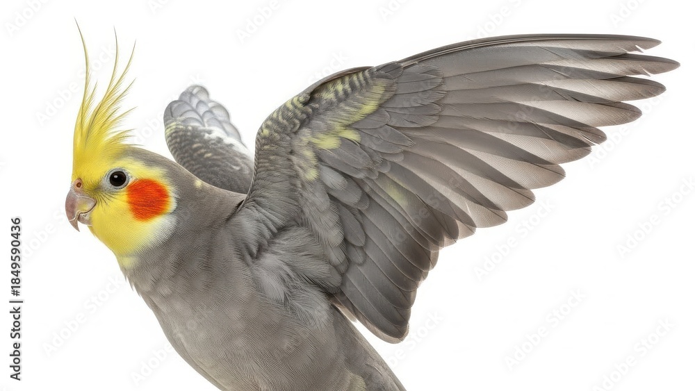 Fototapeta premium Bright Cockatiel with Yellow Crest in Flight.