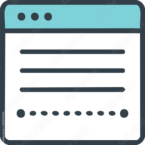 Streamlined vector icon of a digital web form or online document, showcasing text input fields and a secure password entry, symbolizing user interface design and information submission