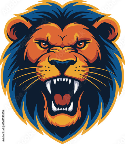 Roaring lion head mascot professional sports team logo design on green background fierce predator character for competitive gaming esports branding athletic club identity and marketing materials