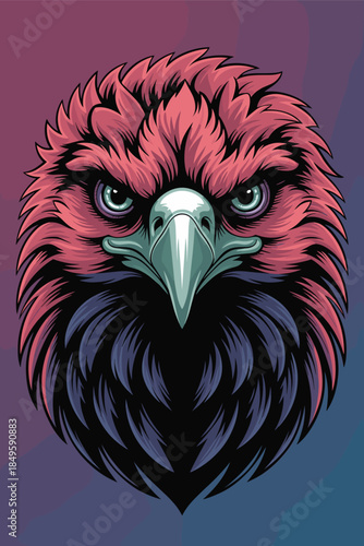 Eagle mascot illustration with intense gaze and pink feathers for esports gaming logo design professional sports team branding creative bird of prey character for marketing and apparel graphics