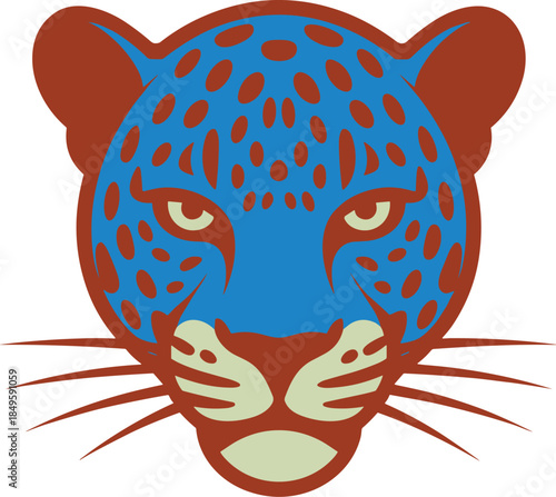 Leopard head logo vector illustration of wild jaguar cat on blue background for sports team mascot or corporate branding identity professional predator emblem for gaming and apparel design