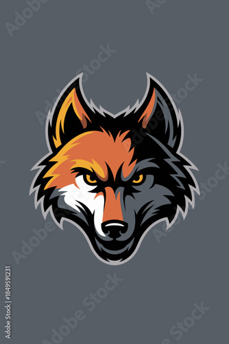 Fox head mascot logo with fierce orange and black fur design for sports team branding gaming avatar or esports identity featuring aggressive wild animal character and professional vector graphic