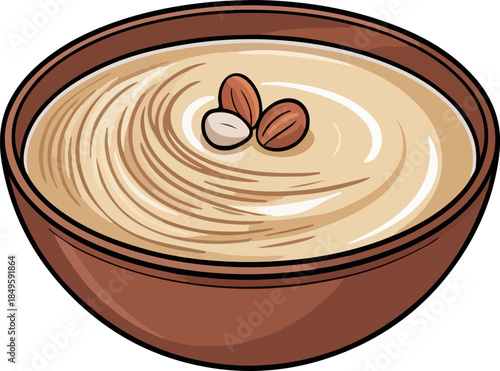 Semai kheer bowl cartoon vector illustration traditional south Asian vermicelli pudding with almonds