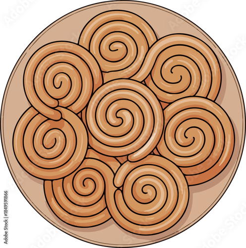 Jilapi plate cartoon vector illustration traditional south Asian sweet crispy jalebi dessert