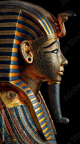 Pharaoh's sarcophagus, top side view, with black background, high quality
