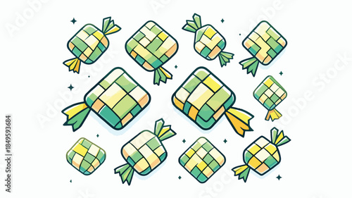 Ketupat Illustration Set for Ramadan and Eid Mubarak Celebration