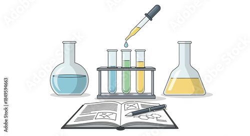 Chemistry Experiment with Laboratory Glassware and Solutions.