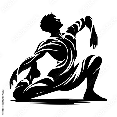 Stylized Silhouette of a Male Athlete in a Dynamic Stretching Pose