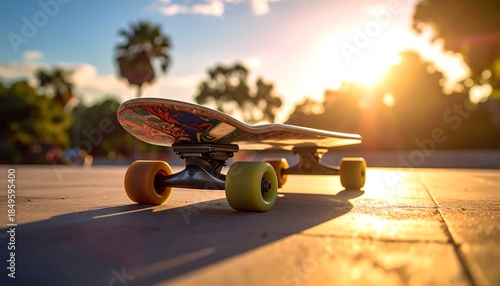 Fototapeta Naklejka Na Ścianę i Meble -  Skateboard at sunset in a park