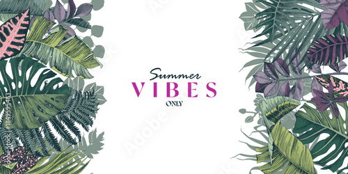 Tropical vector banner with greenery