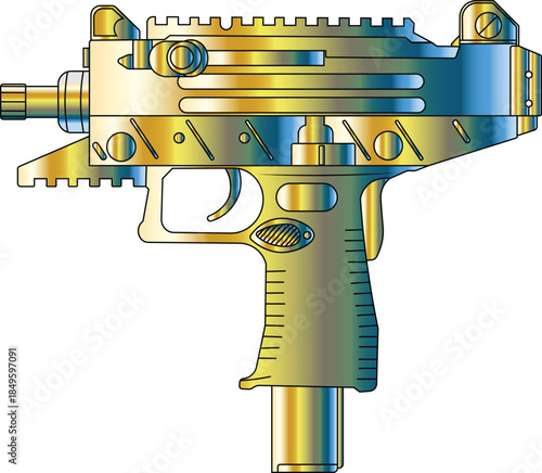 Isolated Uzi semi-automatic pistol side view vector illustration. Uzi illustration. vector of a UZI firearm.