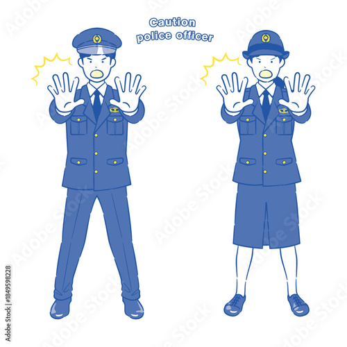 Police officer with warning expression Male and female 2C
