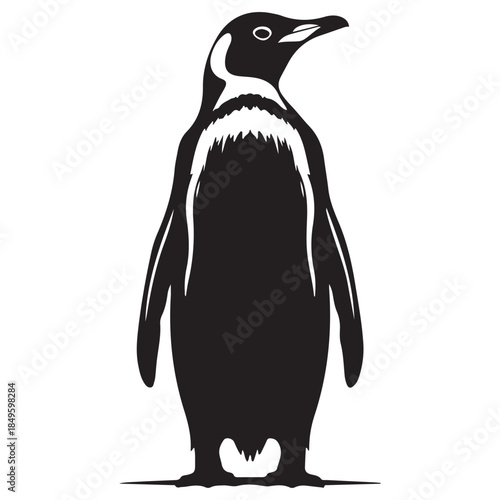 Stunning black silhouette of a penguin standing upright