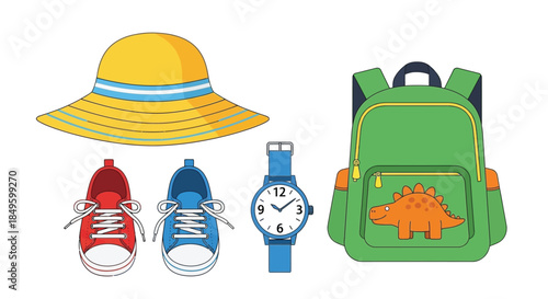Collection of Childrens Accessories for Outdoor Activities.