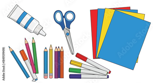 Collection of colorful art and craft supplies for creative projects.