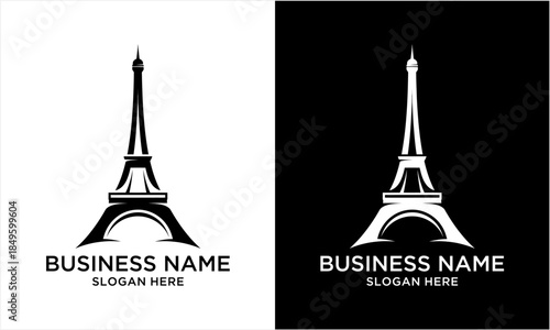 Eiffel Tower silhouette logo design for business branding.