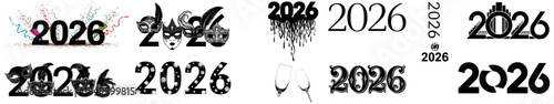 2026 New Year Typography Collection with Masquerade Masks and Party Elements
