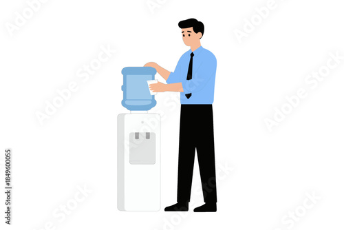 Businessman Replacing Water Cooler Bottle Vector Illustration