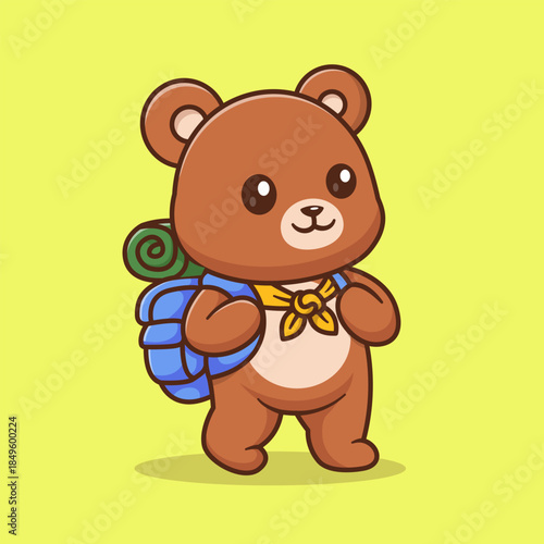 Cute Bear Hiking With Backpack Cartoon