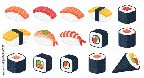 Delicious assortment of fresh Japanese sushi and maki rolls.