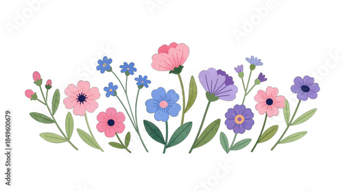 Colorful Flat Design Illustration of Wildflowers