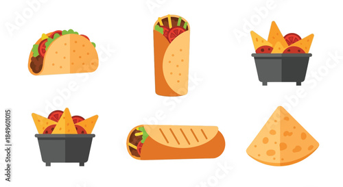 Delicious Mexican Food Collection - Tacos, Burritos, Nachos, and Quesadillas.