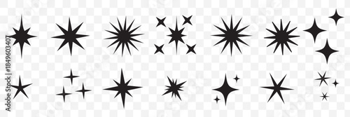 Sparkle star icon set. Sparkle, stars or shine icon set vector collection of different stars in black color. Shine icon. AI generated star icons collection. Artificial Intelligence sparkle symbol.