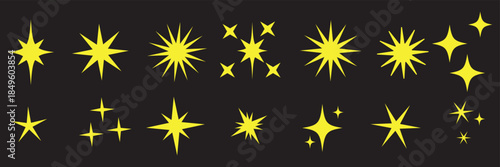 Sparkle star icon set. Sparkle, stars or shine icon set vector collection of different stars in black color. Shine icon. AI generated star icons collection. Artificial Intelligence sparkle symbol.