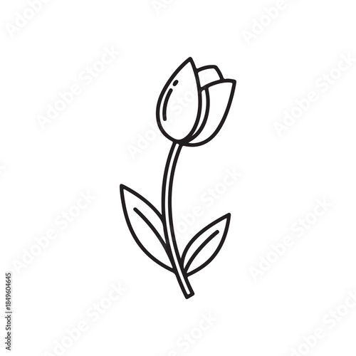 Tulip Icon, Plant symbol in outline style on white background
