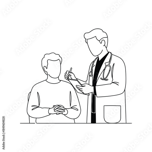 Doctor Writing Notes While Patient Sits Keywords: doctor, patient, medical, healthcare, consultation