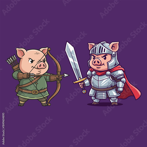 Fantasy Pig Duel Archer vs. Knight Showdown