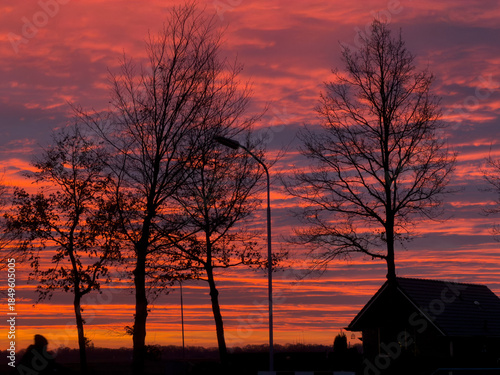 A sunset in a little village in the Netherlands.