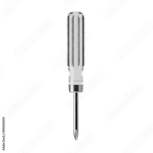 Detailed View of a White Screwdriver with Metal Shaft and Glossy Finish on a Transparent Background