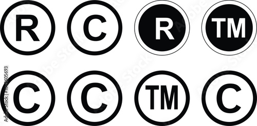 Copyright Trademark and Registered Symbol Icons vector illustration