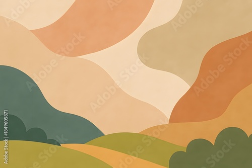 Abstract Earth Tone Background with Organic Wavy Shapes and Soft Gradients