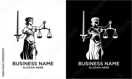 Lady Justice with Sword and Scales Logo Design.