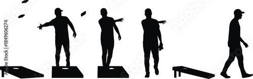 Silhouettes of men playing cornhole bean bag toss game sport recreation
