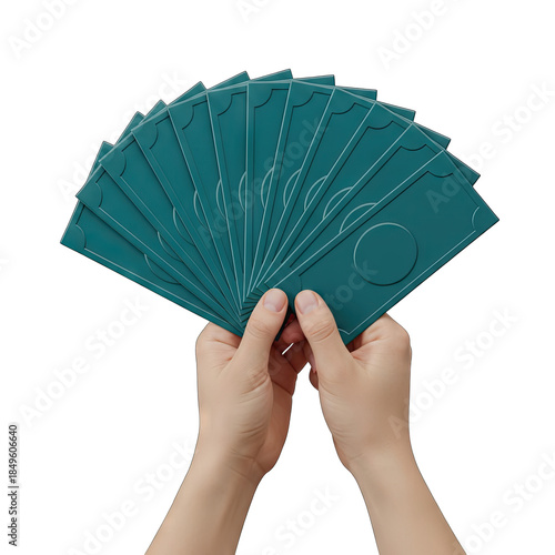 Fan Of Teal Colored Cards Held By Two Hands With Transparent Background Studio Lighting
