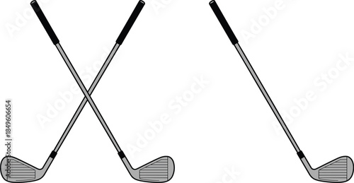 Two Golf Clubs Crossed and One Golf Club Standing Isolated on White Background sport equipment