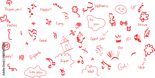 collection of hand-drawn vector sketch elements in red. These doodle-style graphics are typically used for text decoration and emphasis