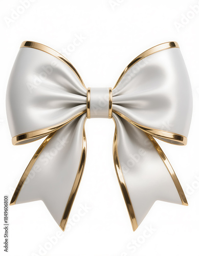 White Satin Bow with Gold Trim Decoration