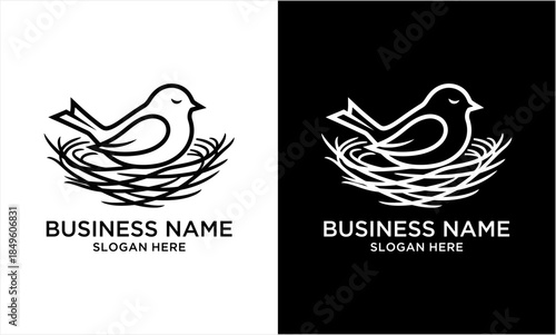 Minimalist bird in nest logo design for nature and animal related businesses.