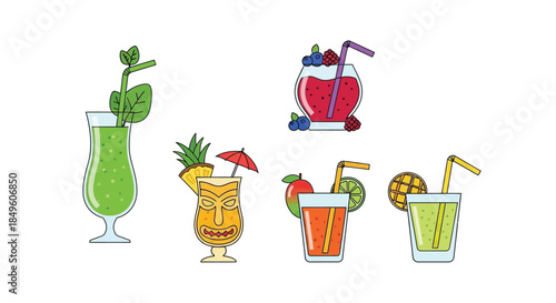 Collection of refreshing summer cocktails and beverages.