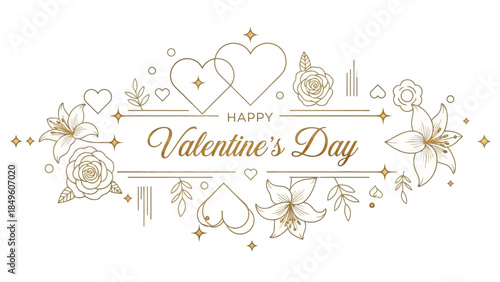 Elegant Valentine's Day Greeting Card Design with Hearts Roses and Gold Accents