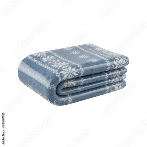 Folded Light Blue Blanket With White Snowflake Pattern And Subtle Glitter Details Isolated On Transparent Background
