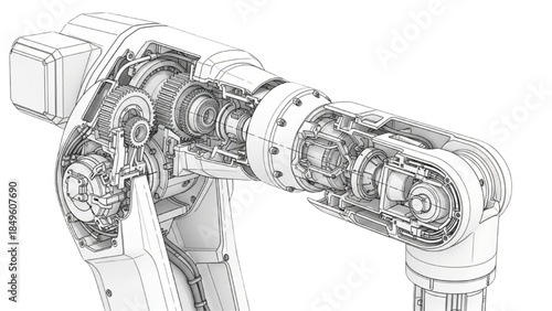 Side View Exploded Industrial Robotic Arm Bearing and Shaft Assembly Diagram