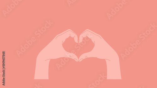 illustration of two hands forming a heart shape on a soft pink background symbolizing love and care