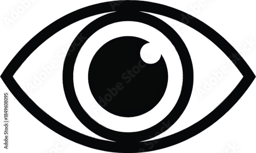 Eye Icon Vector Illustration - Minimalist Black and White Outline Symbol of Vision, Sight, Look, Surveillance, and Perception