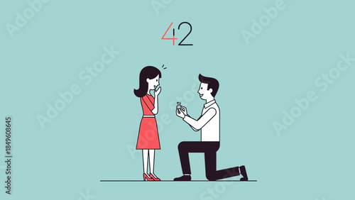 Marriage Proposal at Forty-Two Years with Number Show Between Couple Illustration