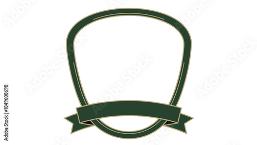 Minimalist emblem design featuring a blank shield outline with a banner underneath for